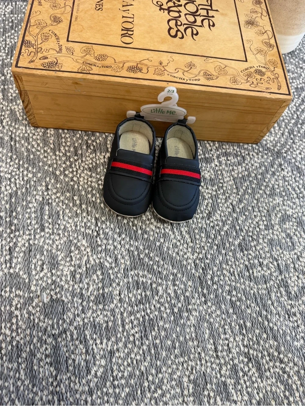 New Little Me Baby Boy Dress Shoes Black Loafers with Red Stripe 6-12 Months 2/3